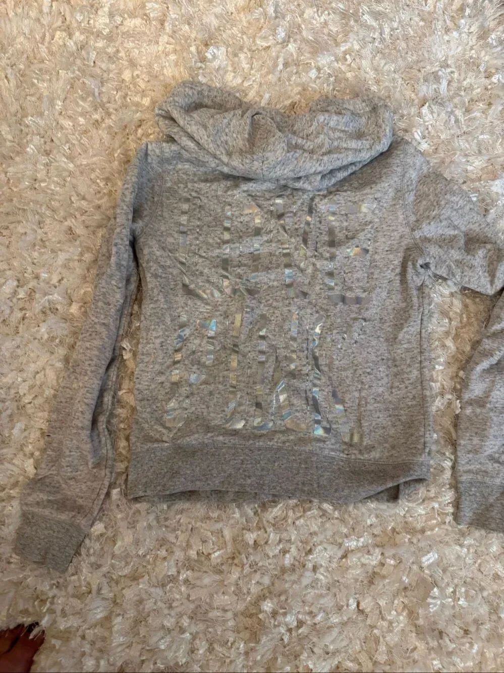 VS pink full zip up hooded sweatshirt- hoodie holographic silver bling medium